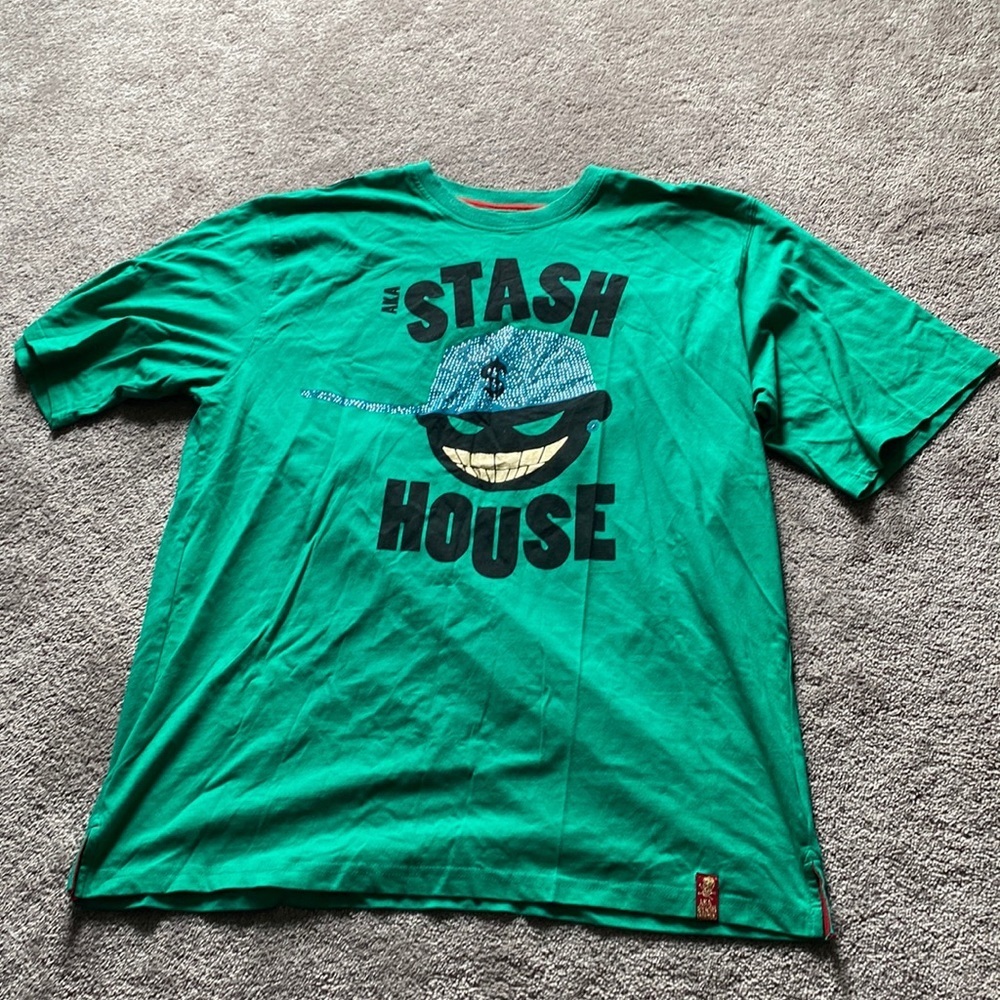 Stash House Green Money Face Rhinestone Bling Streetwear Hip Hop Tee SIZE 4XL